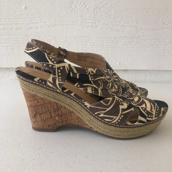 Naturalizer N5 Comfort Lulianna Coated Linen Slingback Cork Wedge Size 9M - Picture 3 of 15